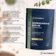 Carica l'immagine nel visualizzatore di Gallery, Magnesio e Ashwagandha KSM-66 Alto Dosaggio - 120 Compresse Vegane