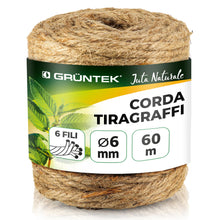 Carica l'immagine nel visualizzatore di Gallery, GRÜNTEK Corda Tiragraffi per Gatti 6mm - Spago per Decorazioni, Orto, Giardinaggio 60 Metri | Corda Sisal in Juta 100% N