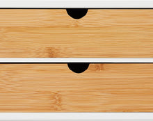 Carica l'immagine nel visualizzatore di Gallery, Relaxdays Organizer da Scrivania, bambù e MDF, Portaoggetti Salvaspazio con 2 Cassetti, HLP 14x33x21 cm, Bianco/Naturale