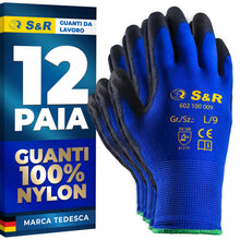 Carica l'immagine nel visualizzatore di Gallery, S&amp;R-12 Paia Guanti da Lavoro protettivi in fibra di nylon con rivestimento in poliuretano, blu, Misura L/9