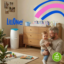 Carica l'immagine nel visualizzatore di Gallery, LillOne Kit Cassetta Riutilizzabile + 3 Ricariche Extra Lunghe 7 Strati da 7m – Compatibile con Mangiapannolini Maialino