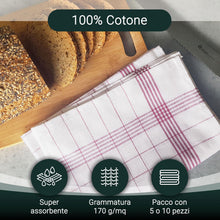 Carica l'immagine nel visualizzatore di Gallery, ZOLLNER 10 Strofinacci - canovacci in cotone 50x70 cm - burrazzi da cucina assorbenti e resistenti - a quadretti bianchi