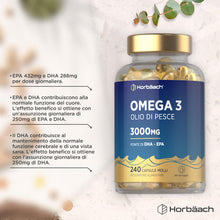 Carica l'immagine nel visualizzatore di Gallery, Omega 3 Olio di Pesce 3000mg - 240 Softgel - EPA e DHA