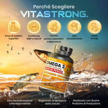 Carica l'immagine nel visualizzatore di Gallery, Vitastrong Omega 3, 700mg EPA DHA 500mg, Vitamina E Capsule Molli Premium