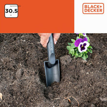 Carica l'immagine nel visualizzatore di Gallery, BLACK+DECKER Pala da giardino – con indicazione delle dimensioni – Paletta 30,5 cm – Polipropilene – Nero/Arancione