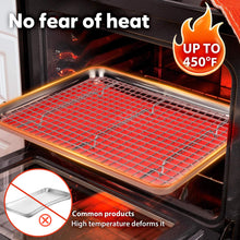 Carica l'immagine nel visualizzatore di Gallery, Fire More Teglia da forno con griglia di raffreddamento, 2 teglie in acciaio inox e 2 griglie per forno, teglia rettango