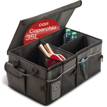 Carica l'immagine nel visualizzatore di Gallery, Praknu Organizer Bagagliaio con Coperchio Piccolo 35L – Pieghevole a 15L – 3 Scomparti con 11 Tasche – Idrorepellente e 