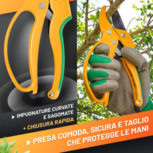 Carica l'immagine nel visualizzatore di Gallery, GRÜNTEK Forbici Cesoie da Potatura a Cricchetto Automatico Gialle Giardinaggio Professionali 20.5 cm GUFO