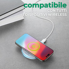 Carica l'immagine nel visualizzatore di Gallery, Caricatore Wireless 15W, Pad di Ricarica Rapida con LED Circolare Indicatore, Cavo USB-C 160cm Incluso, Compatibile con 