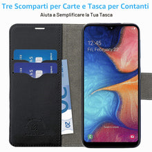 Carica l'immagine nel visualizzatore di Gallery, Newtop HQ Lateral Cover Custodia Libro Flip Magnetica Portafoglio Simil Pelle Stand Compatibile per Samsung Galaxy A20E 
