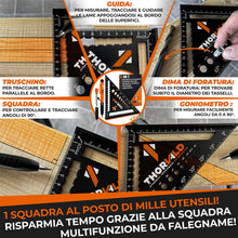 Carica l'immagine nel visualizzatore di Gallery, THORVALD Squadra da Falegname MULTIFUNZIONE 180 mm [+PORTA MINE +ISTRUZIONI] Metallo Righello Trusquino Goniometro Angol