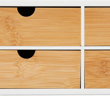 Carica l'immagine nel visualizzatore di Gallery, Relaxdays Organizer da Scrivania, bambù e MDF, Portaoggetti Salvaspazio con 4 Cassetti, HLP 14x33x21 cm, Bianco/Naturale