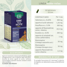 Carica l'immagine nel visualizzatore di Gallery, ESI - Erbe della Notte Activ, Integratore Alimentare, a Base di Valeriana, Passiflora, Escolzia e Biancospino, Senza Glu