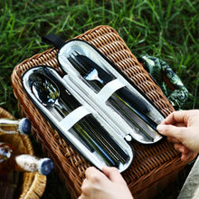 Carica l'immagine nel visualizzatore di Gallery, hecef Set Posate da Viaggio con Portaposate con Cerniera, 9 Pezzi in Acciaio Inox 18/0 con Rivestimento PVD Nero – Porta