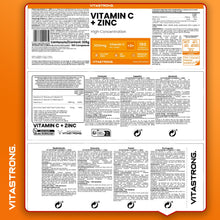Carica l'immagine nel visualizzatore di Gallery, Vitamina C 1000mg Zinco Vitastrong Vegan, 1 Compressa/Giorno (Scorta 5 Mesi) Qualità Premium, Vitamina C Zinco Integrato