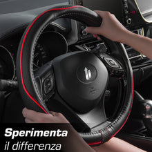 Carica l'immagine nel visualizzatore di Gallery, Upgrade4cars Coprivolante Auto Rosso Nero Finta Pelle Universale 37-38 cm