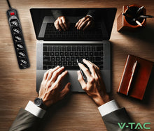 Carica l'immagine nel visualizzatore di Gallery, V-TAC Multipresa Elettrica Nera 6 Prese con Interruttore e Cavo da 1,5 Metri - 5 Prese 10/16A Bipasso + Schuko - Spina 1