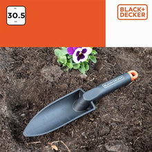 Carica l'immagine nel visualizzatore di Gallery, BLACK+DECKER Pala da giardino – con indicazione delle dimensioni – Paletta 30,5 cm – Polipropilene – Nero/Arancione