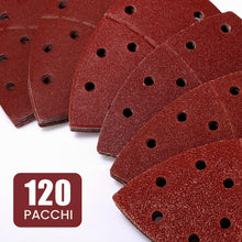 Carica l'immagine nel visualizzatore di Gallery, SHALL Set da 120 fogli abrasivi triangolari, cuscinetti per levigatrice per mouse, 105 x 152 mm, per levigatrici multifu