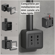Carica l'immagine nel visualizzatore di Gallery, Electraline 60479 contenitore da superficie FIXA con due prese bivalenti (10/16A), Nero, IP40, compatibile per installaz