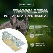 Carica l'immagine nel visualizzatore di Gallery, Silberkraft Trappola viva per topi – Trappola riutilizzabile in filo metallico con meccanismo a molla – Trappola per top