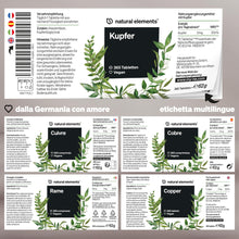 Carica l'immagine nel visualizzatore di Gallery, Rame – 365 compresse vegane – 2mg di rame per dose giornaliera – gusto neutro, alto dosaggio, senza additivi inutili – s