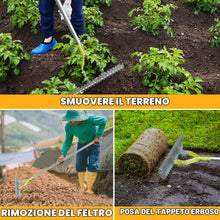 Carica l'immagine nel visualizzatore di Gallery, BARAYSTUS Rastrello per paglia e prato con manico regolabile da 148 cm, pinza robusta in acciaio al carbonio, pettine mu