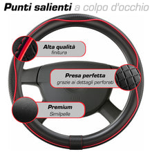 Carica l'immagine nel visualizzatore di Gallery, Upgrade4cars Coprivolante Auto Rosso Nero Finta Pelle Universale 37-38 cm