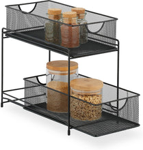 Carica l'immagine nel visualizzatore di Gallery, Relaxdays Organizer per Armadietti Cucina, Organizzatore Estraibile in Metallo, 2 Cestelli, 32 x 19 x 35,5 cm, Nero