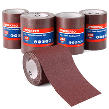Carica l'immagine nel visualizzatore di Gallery, WORKPRO Rotoli Carta Vetrata Abrasiva 5 m x 93 mm, Set da 4 Pezzi