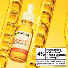 Carica l'immagine nel visualizzatore di Gallery, Garnier Siero Viso Vitamina C Anti-Macchie, Illuminante e Rimpolpante, Arricchito con Vitamina C, Niacinamide e Acido Sa