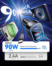 Carica l'immagine nel visualizzatore di Gallery, 90W 4-Porte Caricatore Auto USB C/A Caricabatterie Accendisigari + 1M Cavo