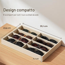 Carica l'immagine nel visualizzatore di Gallery, Pickpiff Organizer Occhiali da Sole, Organizer Occhiali Velluto 8 Scomparti, 35x24x4cm, Beige