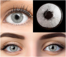 Carica l'immagine nel visualizzatore di Gallery, GLAMLENS Lenti a contatto colorate grigio Pisa Grey - mensili - con porta lenti a contatto -grigie naturali in silicone 
