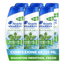 Carica l'immagine nel visualizzatore di Gallery, Head &amp; Shoulders Shampoo Antiprurito Menthol Fresh 6X250ml Uso Quotidiano