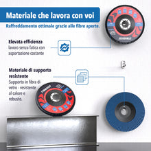 Carica l'immagine nel visualizzatore di Gallery, Dischi abrasivi per smerigliatrice 125 mm 4 pz lamellari zirconio inox