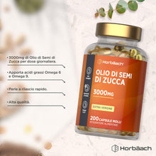 Carica l'immagine nel visualizzatore di Gallery, Olio di Semi di Zucca Capsule 3000 mg - Pumpkin Seed Oil Integratore