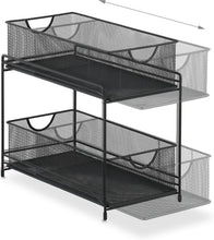 Carica l'immagine nel visualizzatore di Gallery, Relaxdays Organizer per Armadietti Cucina, Organizzatore Estraibile in Metallo, 2 Cestelli, 32 x 19 x 35,5 cm, Nero