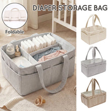 Carica l'immagine nel visualizzatore di Gallery, Organizer Portatile per Pannolini, Cesto Portaoggetti in Morbido Corduroy con Manico, Pieghevole, Multi-tasca, per Neona