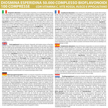 Carica l'immagine nel visualizzatore di Gallery, Diosmina Esperidina Complesso Bioflavonoidi 100 Compresse con Vitamina C, Vite Opc, Rusco, Ippocastano | Senza Glutine e