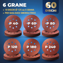 Carica l'immagine nel visualizzatore di Gallery, S&amp;R 60 Dischi Abrasivi 125mm Grana 40-240 per Levigatrice Rotorbitale