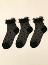 Carica l'immagine nel visualizzatore di Gallery, 6 paia di calzini da ragazza con decorazioni in pizzo a pois e cristalli, calzini estivi sottili e traspiranti in rete, 