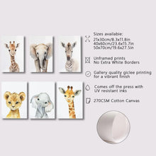 Carica l'immagine nel visualizzatore di Gallery, Stampe su tela moderne con elefante e giraffa, set di tre animali, poster da parete, immagine per la decorazione della c