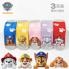 Carica l'immagine nel visualizzatore di Gallery, 3 paia/set di calzini originali Paw Patrol per bambini, calzini carini con cartoni animati, calzini a tubo medio alla mo