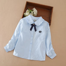 Carica l'immagine nel visualizzatore di Gallery, Camicia con Colletto a Volant per Ragazze 5-12 Anni, Manica Lunga 100% Cotone, Uniforme Scolastica, Top Quotidiano per B