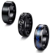Carica l'immagine nel visualizzatore di Gallery, Milacolato 3Pcs 8 mm Acciaio Inossidabile Anello Uomo Anelli Nero Catena con... - Ilgrandebazar