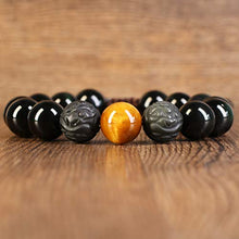 Carica l'immagine nel visualizzatore di Gallery, COAI Bracciale Uomo in Ossidiana e Occhio di Tigre Di Marrone
