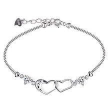 Carica l'immagine nel visualizzatore di Gallery, B.Catcher donna braccialetto in argento S925 e zirconi placca con due cuori... - Ilgrandebazar