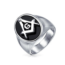 Carica l'immagine nel visualizzatore di Gallery, Bling Jewelry Secret Society Square Compass Black Oval Mens Signet Freemason... - Ilgrandebazar