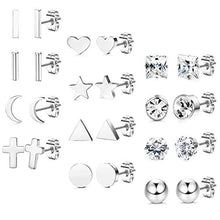 Carica l'immagine nel visualizzatore di Gallery, Sailimue12 Pairs Orecchini in Acciaio Inossidabile Set per Donna Tono Argento